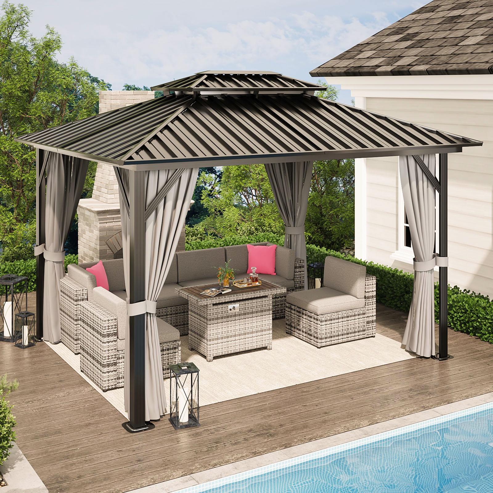 Sunmthink 10x12 ft. Hardtop Gazebos, Double Roof Galvanized Steel ...