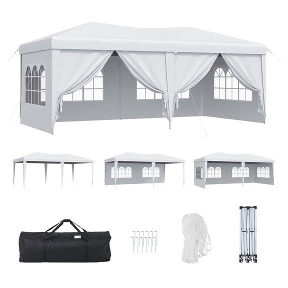 Sunmthink 10x20 Pop Up Canopy Tent, Waterproof Party Tent with 6 Removable Sidewalls, 3-Level Height Adjustable Event Tent, Instant Shelter for Wedding, Party, Commercial & Market Events,White