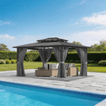 thumbnail image 1 of Sunmthink 12' x 14' Hardtop Gazebo,Polycarbonate Double Roof,Aluminum Frame with Curtains and Netting for Patio,Garden,Gray, 1 of 8