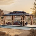 thumbnail image 1 of Sunmthink 12' x 20'Hardtop Gazebo,Polycarbonate Double Roof,Aluminum Frame with Curtains and Netting for Patio,Garden,Brown, 1 of 8
