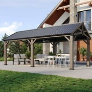 Sunmthink 12' x 20' Outdoor Wood Frame Gazebo, Hardtop Gazebo with Galvanized Steel, Permanent Wooden Pavilion for Patio Backyard Lawn Garden