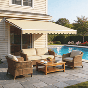 Sunmthink 12x10 FT Manual Retractable Awning, Waterproof Patio Sun Shade Canopy with Crank Handle, PA Coated Polyester for Backyard, Deck & Window, Beige