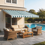 Sunmthink 12x10 FT Manual Retractable Awning, Waterproof Patio Sun Shade Canopy with Crank Handle, PA Coated Polyester for Backyard, Deck & Window, Green