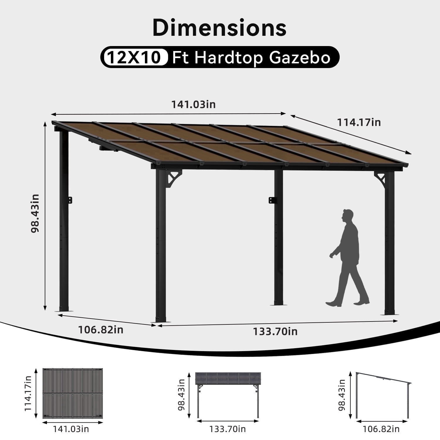 BREEZESTIVAL 12x10 Hard Top Gazebo Pergola- Wall Mounted Lean-to Aluminum Alloy Awning with Canopy Roof, All-Weather Outdoor Cover for Patio, Backyard, Deck