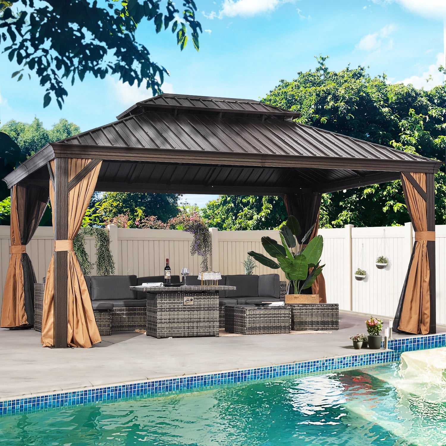 Sunmthink 12x16 ft. Outdoor Hardtop Gazebo, Double Roof and Aluminum Fram, for Patios