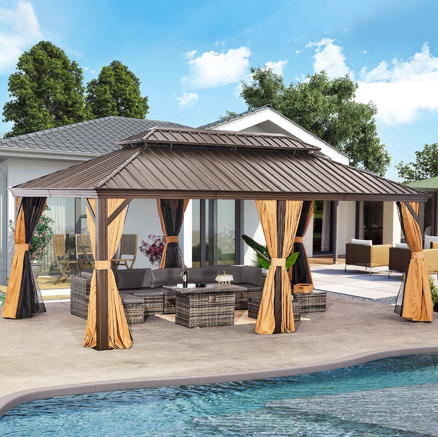 Sunmthink 12x20 ft. Hardtop Gazebo with Double Roof, Steel and Aluminum Construction, Large