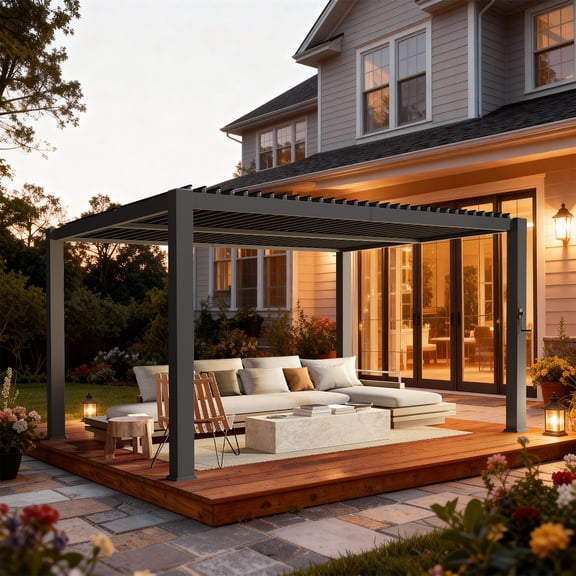 Sunmthink 13x10 Metal Pergola with Adjustable Roof,Patent Structure for Easy Assembly,For Patios and Gardens