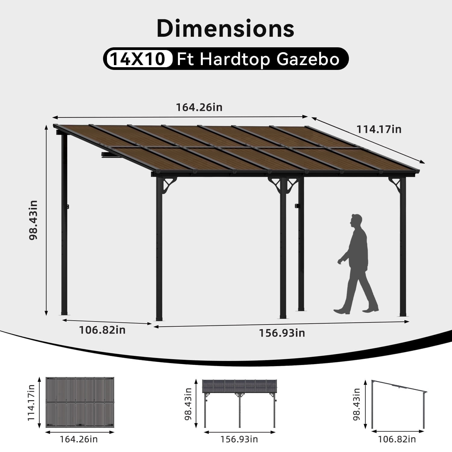 BREEZESTIVAL 14x10 Hard Top Gazebo Pergola- Wall Mounted Lean-to Aluminum Alloy Awning with Canopy Roof, All-Weather Outdoor Cover for Patio, Backyard, Deck