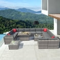 thumbnail image 1 of Sunmthink 15 Pcs Furniture Sets with Fire Pit Table, Grey, Patio Sectional for Garden, PE Rattan, 1 of 11