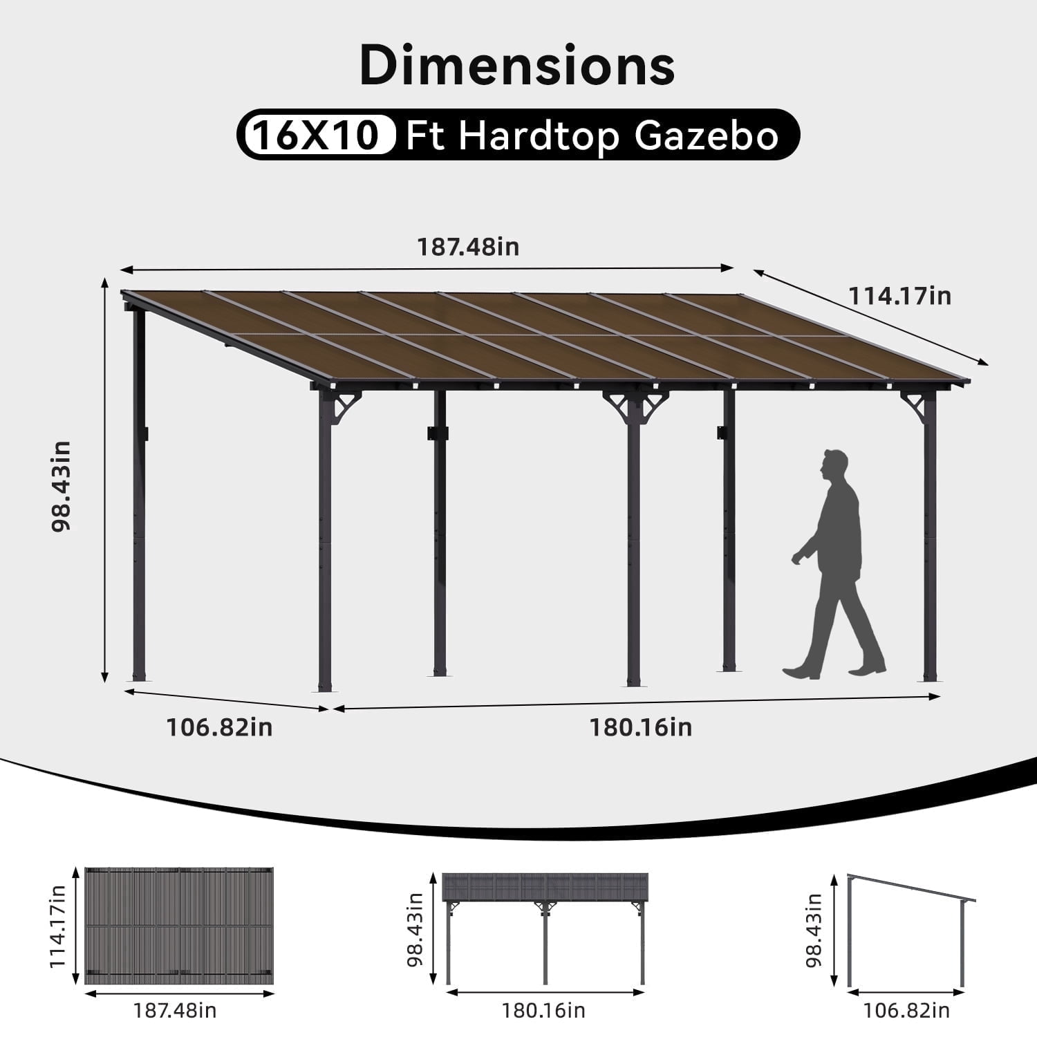 Nordivale 16x10 Hard Top Gazebo Pergola- Wall Mounted Lean-to Aluminum Alloy Awning with Canopy Roof, All-Weather Outdoor Cover for Patio, Backyard, Deck