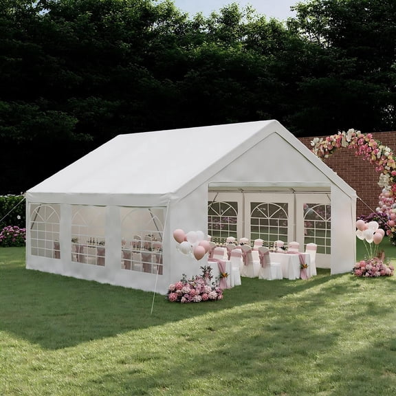 Sunmthink 20x20 FT Wedding Party Tent, Heavy Duty Steel Frame Event Canopy Tent with Removable Sidewalls & Sandbags for Outdoor Parties, Weddings and Camping, White