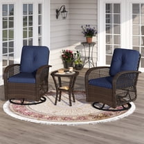 Sunmthink 3-Piece Patio Furniture Set with Swivel Rocking Chairs and Side Table, Thickened Cushions Outdoor Wicker Bistro for Porch Deck Backyard (Blue)