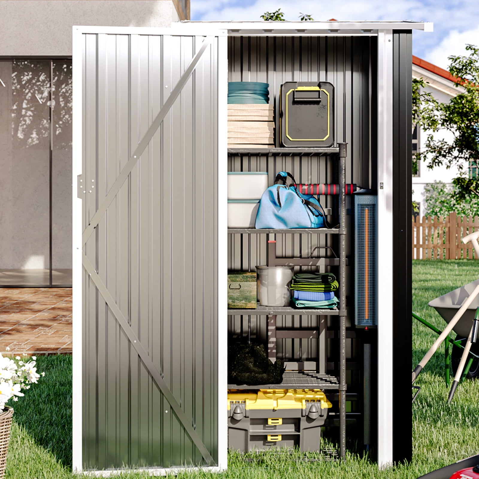 Sunmthink 3'x3' Small Metal Storage Shed, Storage with Lockable Doors, Garden Shed Tool Shed, Black