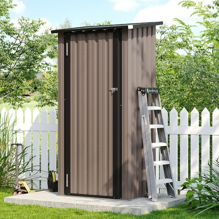 Sunmthink 3'x2' Small Metal Storage Shed, Storage with Lockable Doors, Garden Shed Tool Shed, Brown
