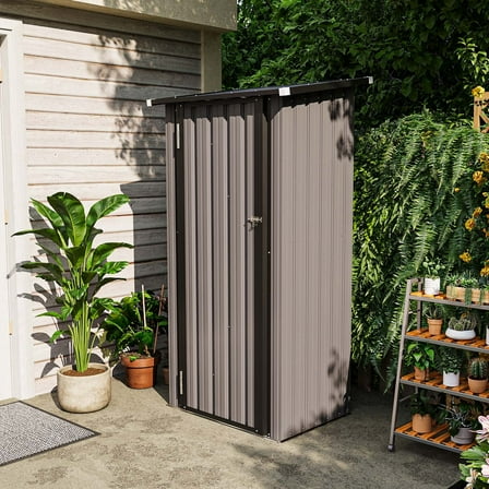 Sunmthink 3'x3' Small Metal Storage Shed, Storage with Lockable Doors, Garden Shed Tool Shed, Brown