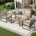 thumbnail image 1 of LazySunsets 4-Piece Outdoor Patio Furniture Set, Modern Metal Conversation Set for Porch, Deck, Balcony (Beige), 1 of 8