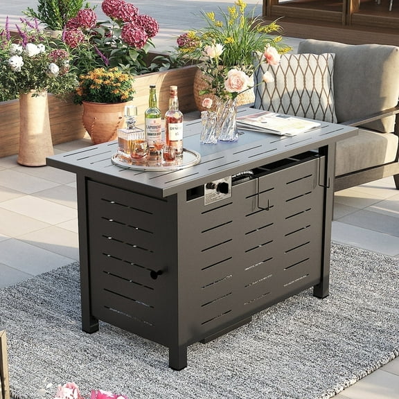 Sunmthink 40" Propane Fire Pit Table, 50,000 BTU Auto Ignition Steel Gas Fire Pit with Removable Lid & Waterproof Cover for Patio, Backyard, Black