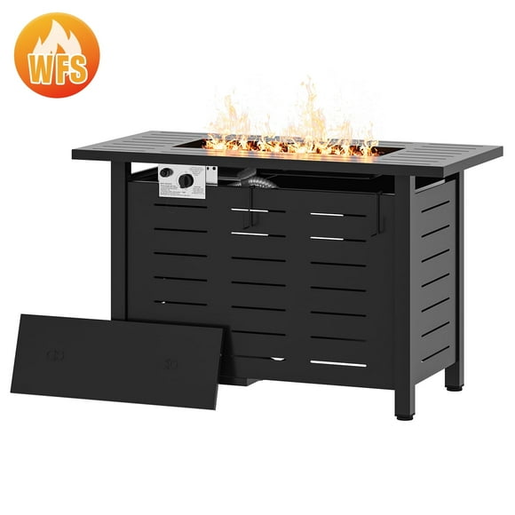 Sunmthink 42" Propane Fire Pit Table, 50,000 BTU Auto Ignition Steel Gas Fire Pit with Removable Lid & Waterproof Cover for Patio, Backyard, Black