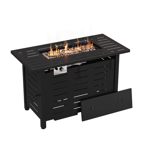 Sunmthink 42" Propane Fire Pit Table 50,000 BTU Steel Gas Fire Table with Waterproof Cover,Black