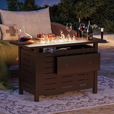 Sunmthink 42" Propane Fire Pit Table 50,000 BTU Steel Gas Fire Table with Waterproof Cover,Brown