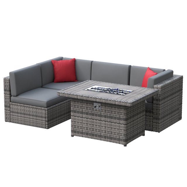 Sunmthink 5 Pcs Patio Furniture Sets with Fire Pit Table, Grey