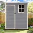 thumbnail image 1 of Sunmthink 5' X 3' Resin Outdoor Shed with Base Frame, Plastic Shed with Window and Lockable Door, for Garden, Ptaio, Backyard, Gray, 1 of 9