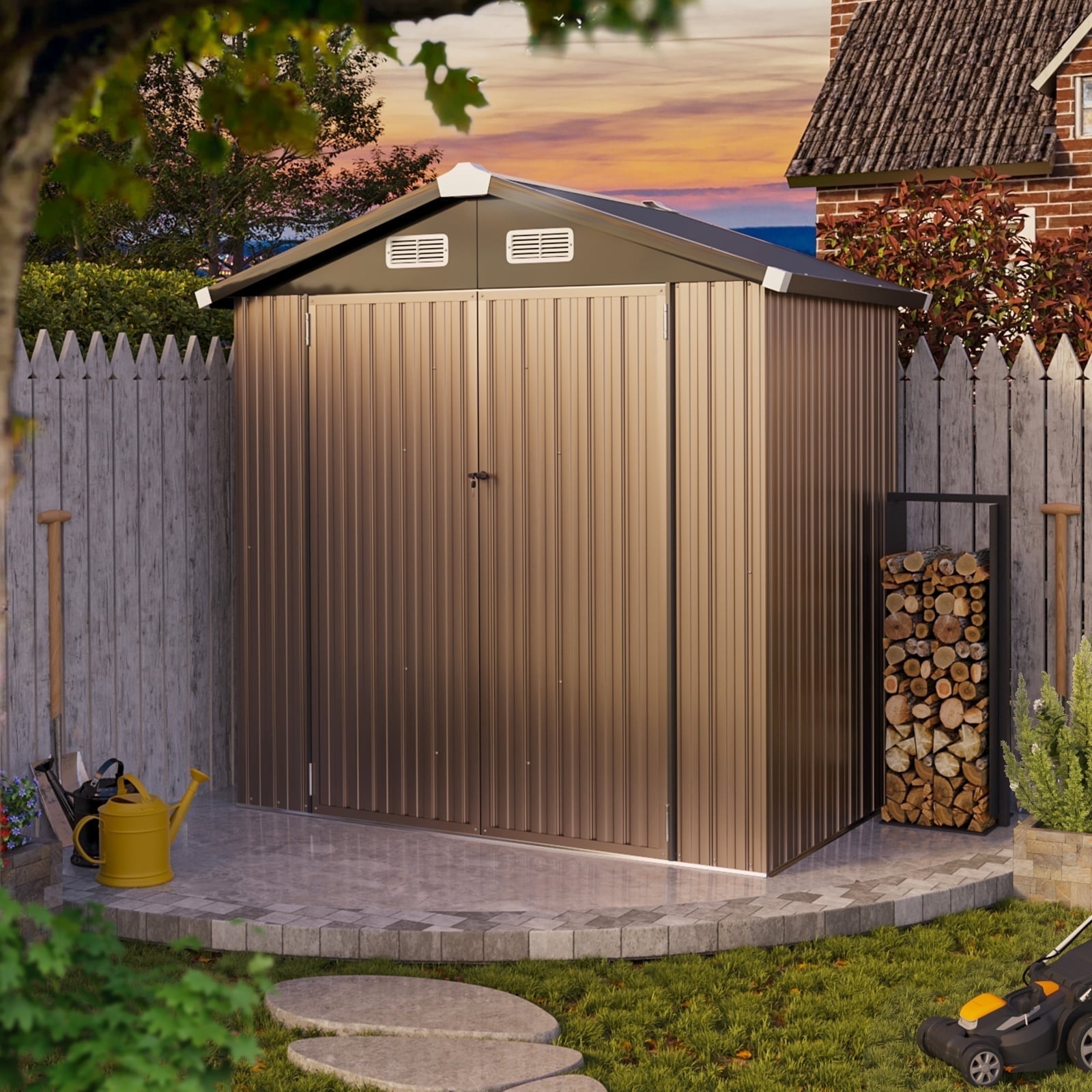 BaPiPro 6 x 4 ft Outdoor Storage Shed, Utility Steel Tool Room with Lockable Door, Galvanized Metal Shed with Air Vents for Garden, Backyard, Patio, Lawn