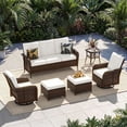 thumbnail image 1 of Sunmthink 6-Piece Patio Furniture Set, High Back Swivel Rocker Chairs with Thick Cushions, Wicker Rattan Outdoor Sectional Sofa with Ottoman, Beige, 1 of 7