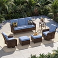 thumbnail image 1 of Sunmthink 6-Piece Patio Furniture Set, High Back Swivel Rocker Chairs with Thick Cushions, Wicker Rattan Outdoor Sectional Sofa with Ottoman, Blue, 1 of 7