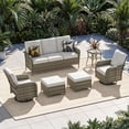 thumbnail image 1 of Sunmthink 6-Piece Patio Furniture Set, High Back Swivel Rocker Chairs with Thick Cushions, Wicker Rattan Outdoor Sectional Sofa with Ottoman, Gray, 1 of 7
