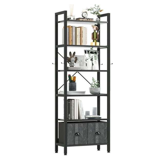 Sunmthink 6 Tier Bookshelf with Drawers, Tall Bookcase with Shelves
