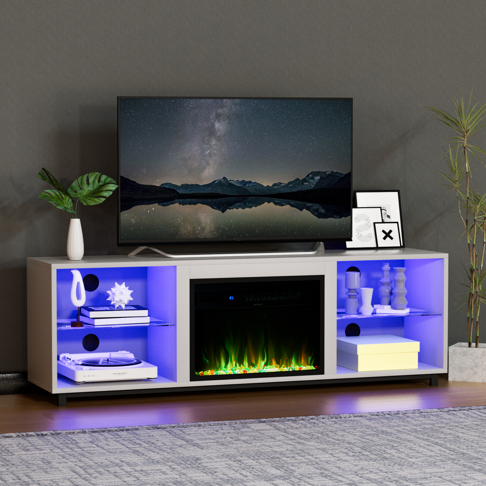 Cambridge Somerset 70In. White Electric Fireplace TV Stand with Multi