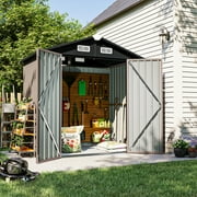 Dateyes 6X4FT Outdoor Storage Shed with Plastic Floor, Metal Tool Shed with Lockable Door and Vents, Patio Shed for Garden, Backyard, Poolside, Brown