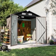 Dateyes 6X4FT Outdoor Storage Shed with Plastic Floor, Metal Tool Shed with Lockable Door and Vents, Patio Shed for Garden, Backyard, Poolside, Brown