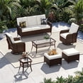 thumbnail image 1 of Sunmthink 7-Piece Patio Furniture Set, High Back Swivel Rocker Chairs with Thick Cushions, Wicker Rattan Outdoor Sectional Sofa with Coffee Table & Ottoman, Beige, 1 of 7