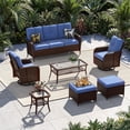 thumbnail image 1 of Sunmthink 7-Piece Patio Furniture Set, High Back Swivel Rocker Chairs with Thick Cushions, Wicker Rattan Outdoor Sectional Sofa with Coffee Table & Ottoman, Blue, 1 of 7