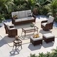 thumbnail image 1 of Sunmthink 7-Piece Patio Furniture Set, High Back Swivel Rocker Chairs with Thick Cushions, Wicker Rattan Outdoor Sectional Sofa with Coffee Table & Ottoman, Light Grey, 1 of 7