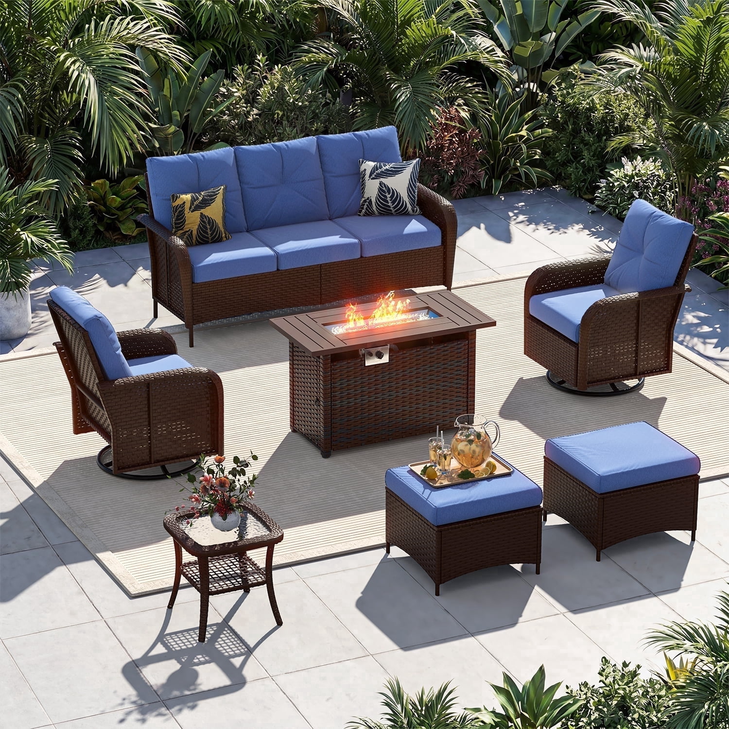 Sunmthink 7-Piece Patio Furniture Set, High Back Swivel Rocker Chairs ...