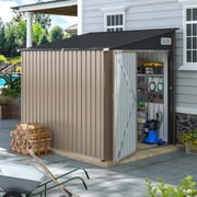 Sunmthink 7x5.5 Lean to Shed with Side Door Waterproof Utility Shed with Sloped Roof, Lockable Door, Brown