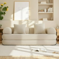 Sunmthink 79" Sofa Bed Convertible Boneless Couch Corduroy Modular Couch Bed with Fixed-Shape Frame & Removable Armrests for Living Room, Bedroom, White