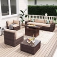 thumbnail image 1 of Sunmthink 7Pcs Outdoor Patio Furniture Set with Fire Pit Table Wicker Rattan Sectional Sofa Patio Conversation Sets-Beige(with Waterproof Cover), 1 of 7