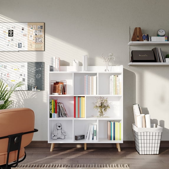 Sunmthink 8 Cube Storage Organizer, Open Bookcase Bookshelf, Wood Display Bookshelf, White