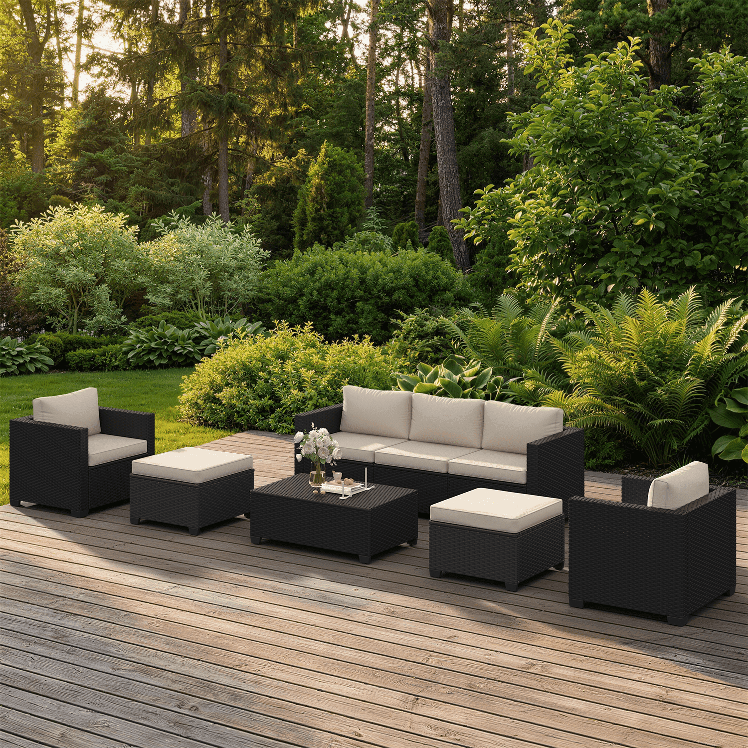 Sunmthink 8 Piece Patio Furniture Set, Rattan Wicker Patio Conversation Set Outdoor Furniture, Beige