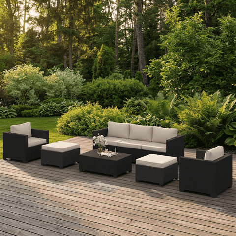 Dateyes 8 Piece Patio Furniture Set, Rattan Wicker Patio Conversation Set Outdoor Furniture, Beige