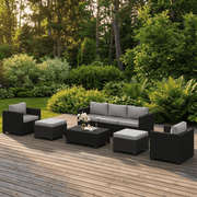 Dateyes 8 Piece Patio Furniture Set, Rattan Wicker Patio Conversation Set Outdoor Furniture, Light Gray