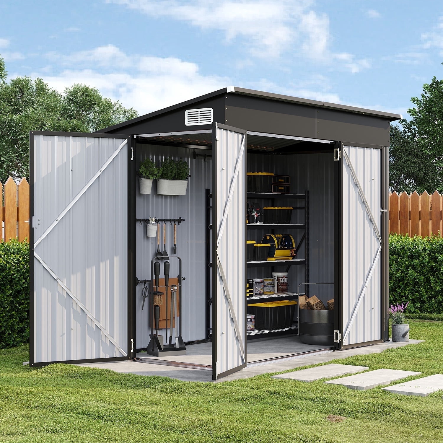 Sunmthink 8'x4' Metal Storage Shed, Lockable Triple Doors