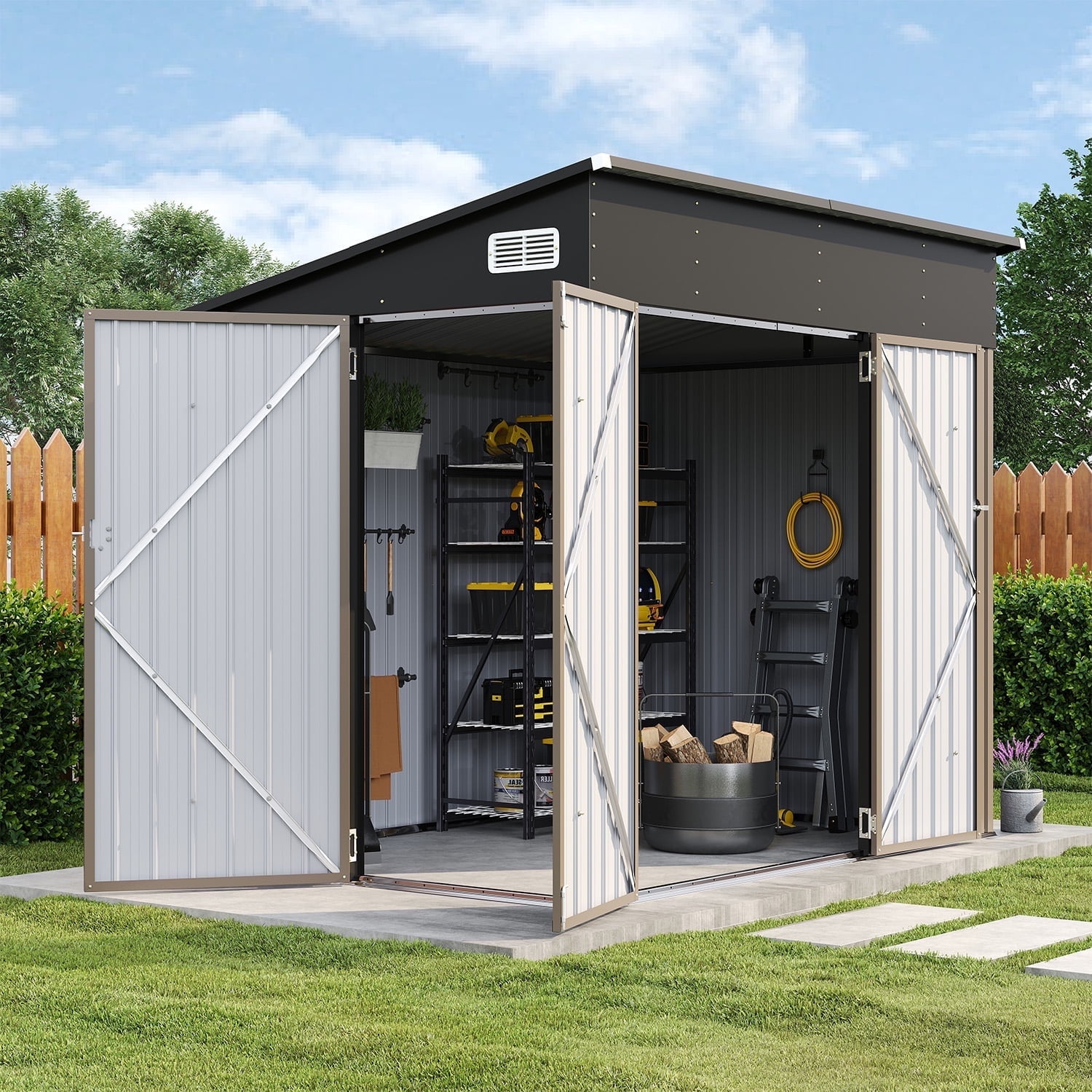 ●DARNe(LLL) Sunmthink 8'x4' Metal Storage Shed, Lockable Triple Doors