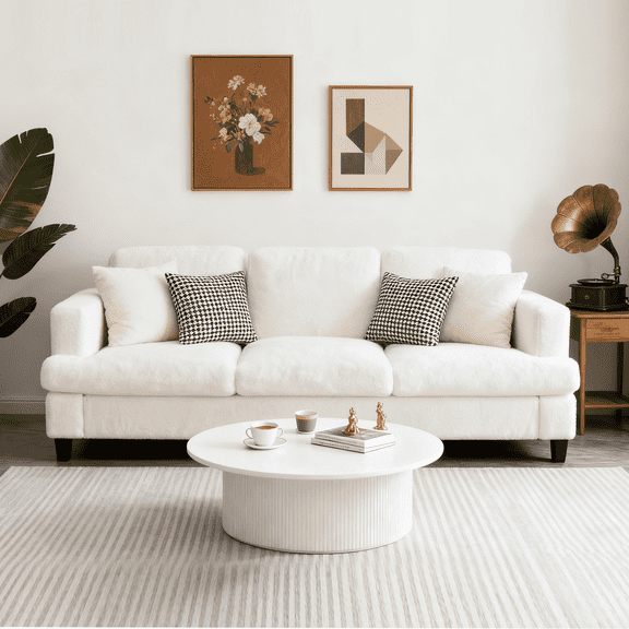 Sunmthink 88" Loveseat Sofa, 3-Seater Cloud Couch with Plush Lamb Fleece, Wide Armrest & Side Pocket, Ultra Soft Living Room Love Seat for Bedroom/Office