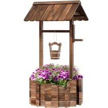 Sunmthink Big Wishing Well Planter with Hanging Bucket for Flower and Plants, Brown