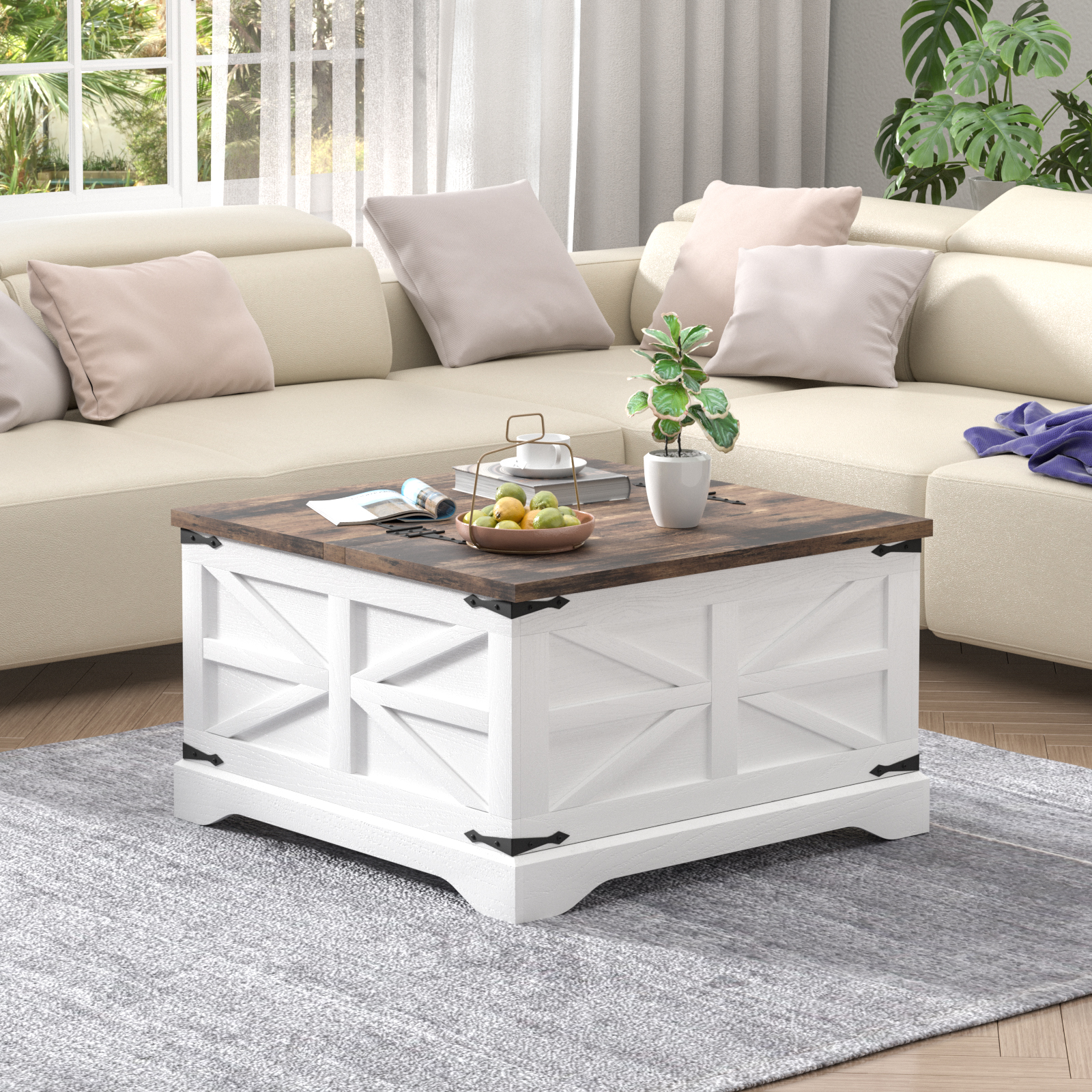 Aukfa Rectangle Coffee Table with Storage Compartment Living Room